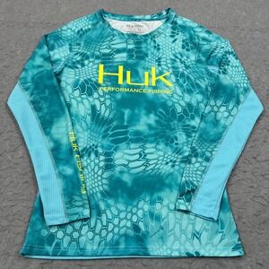 HUK Top Women's Medium Blue Icon X Long Sleeve Fishing Shirt UPF Sun Protection